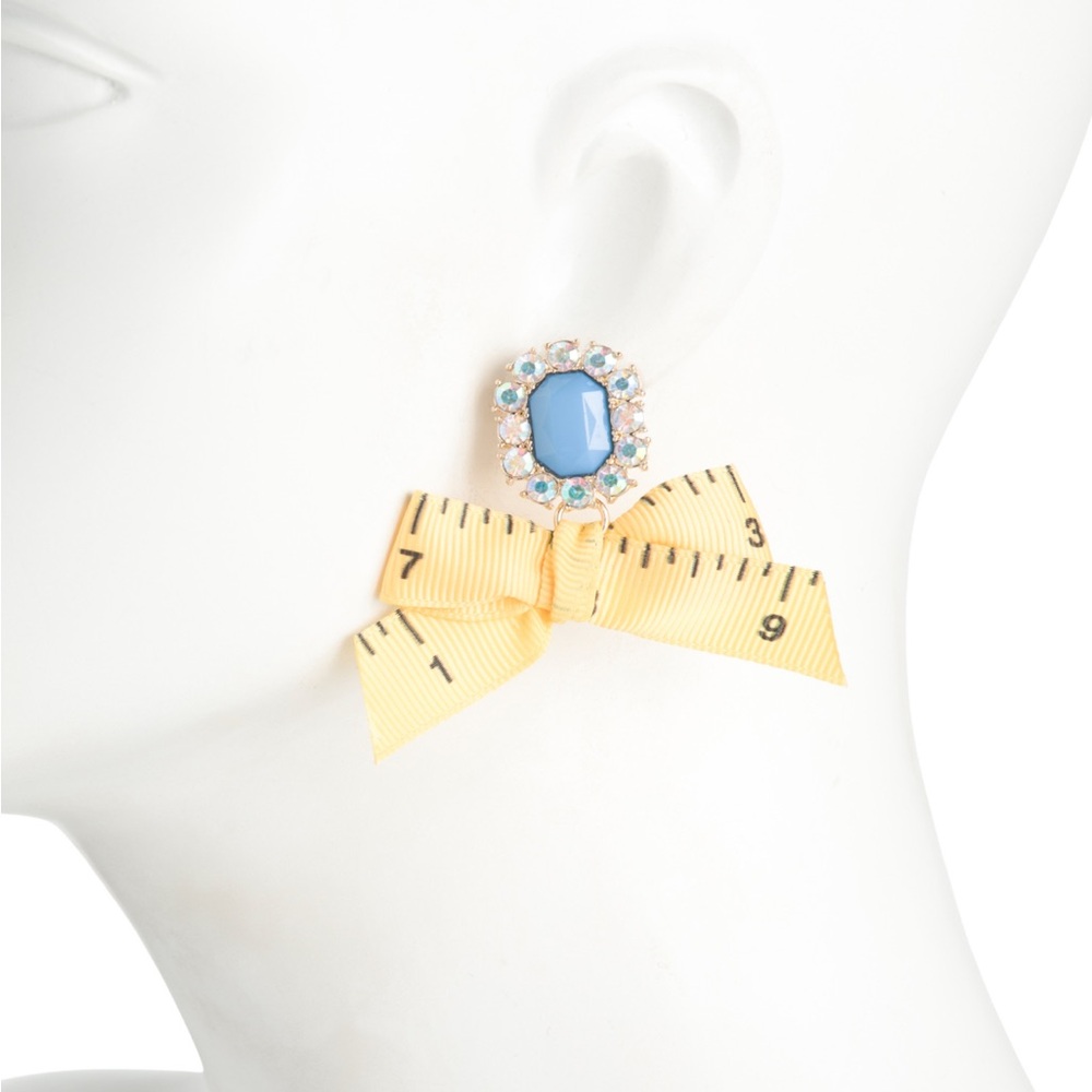 Betsey Johnson Yellow Bow Earrings with Blue Gem